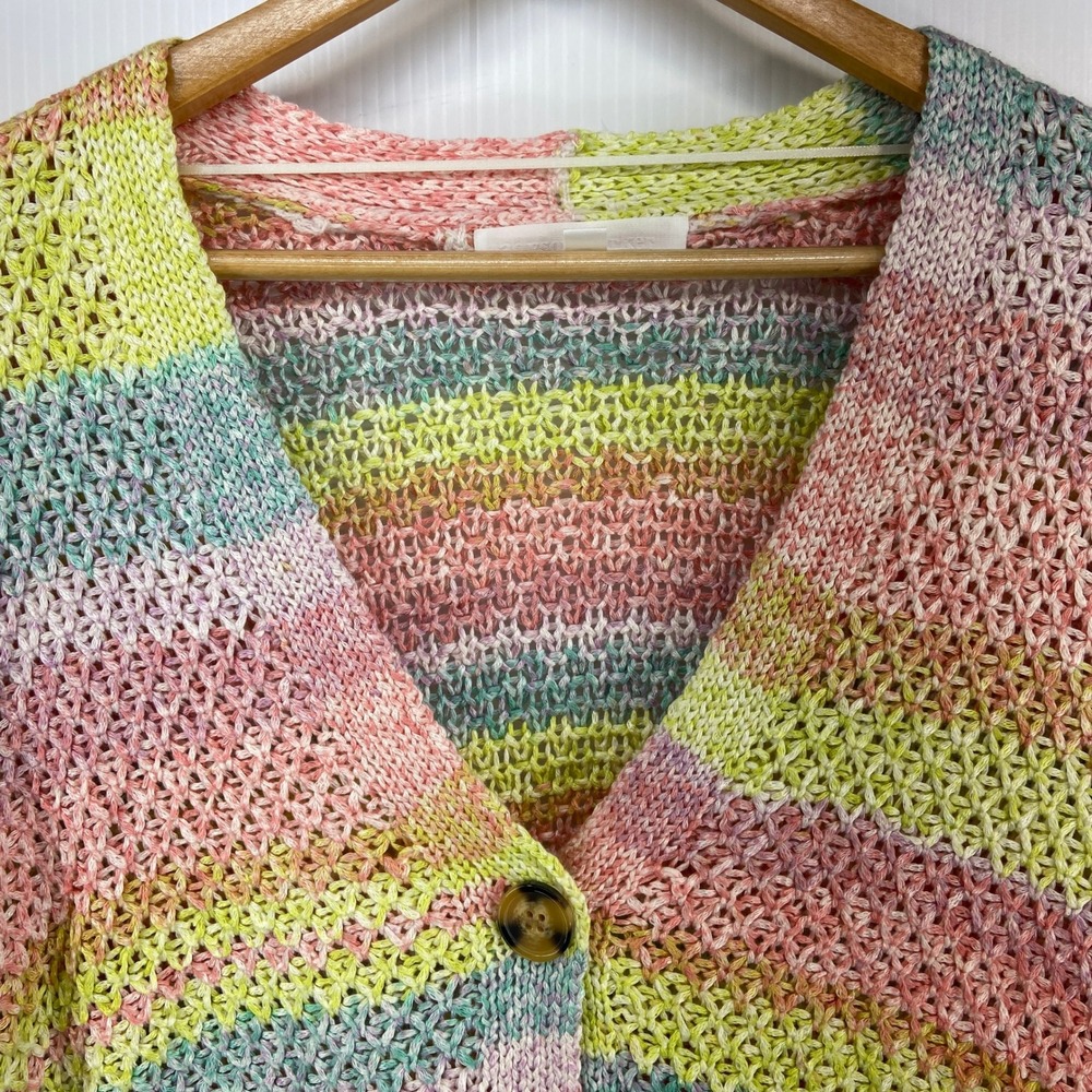 Adyson Parker Rainbow Striped V Neck Knit Cardigan Sweater‎ Womens Medium - Picture 2 of 9